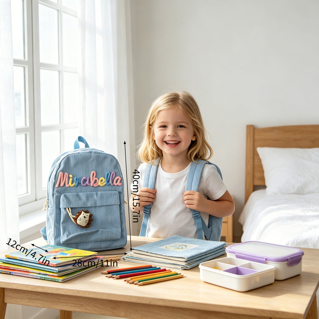 Back To School-Personalized Name Corduroy Monogram Book BackBag for Toddlers and Kids