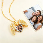 My Angel, Forever Close to My Heart – Personalized Sterling Silver Angel Wing Photo Locket Necklace