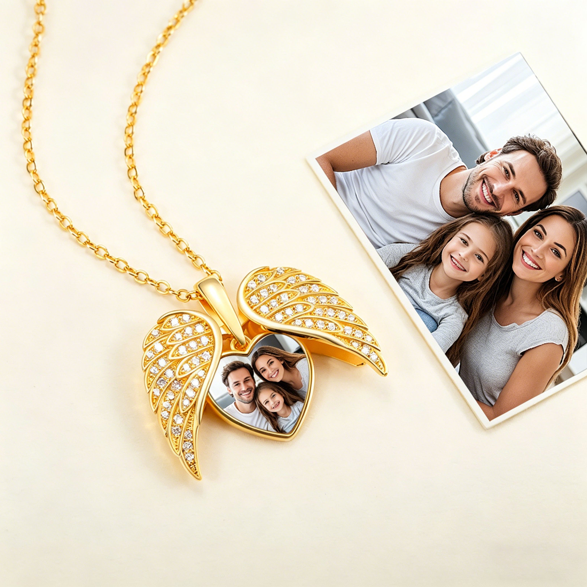 My Angel, Forever Close to My Heart – Personalized Sterling Silver Angel Wing Photo Locket Necklace