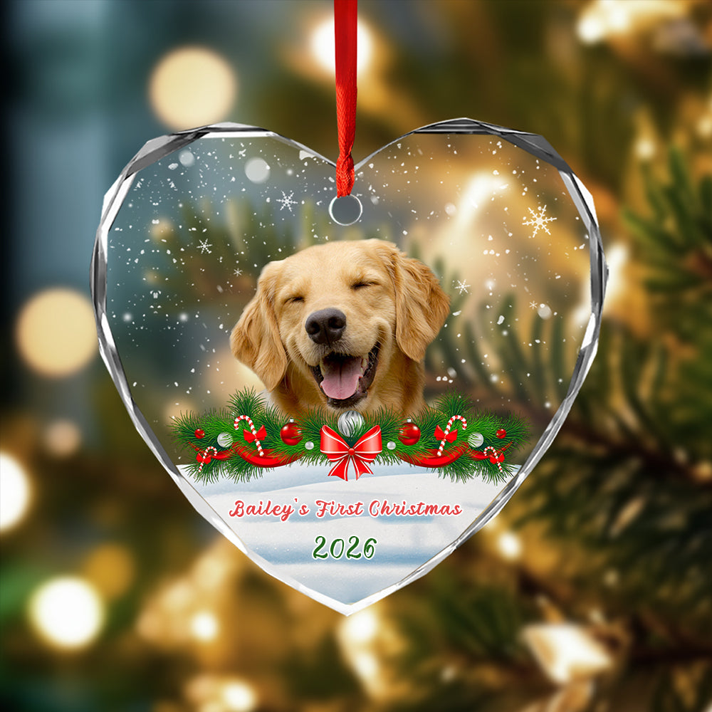 Personalized Pet First Christmas Ornament-Custom Dog Cat Photo Heart Ornament For Dog Mom,Dog Dad,Pet Lovers