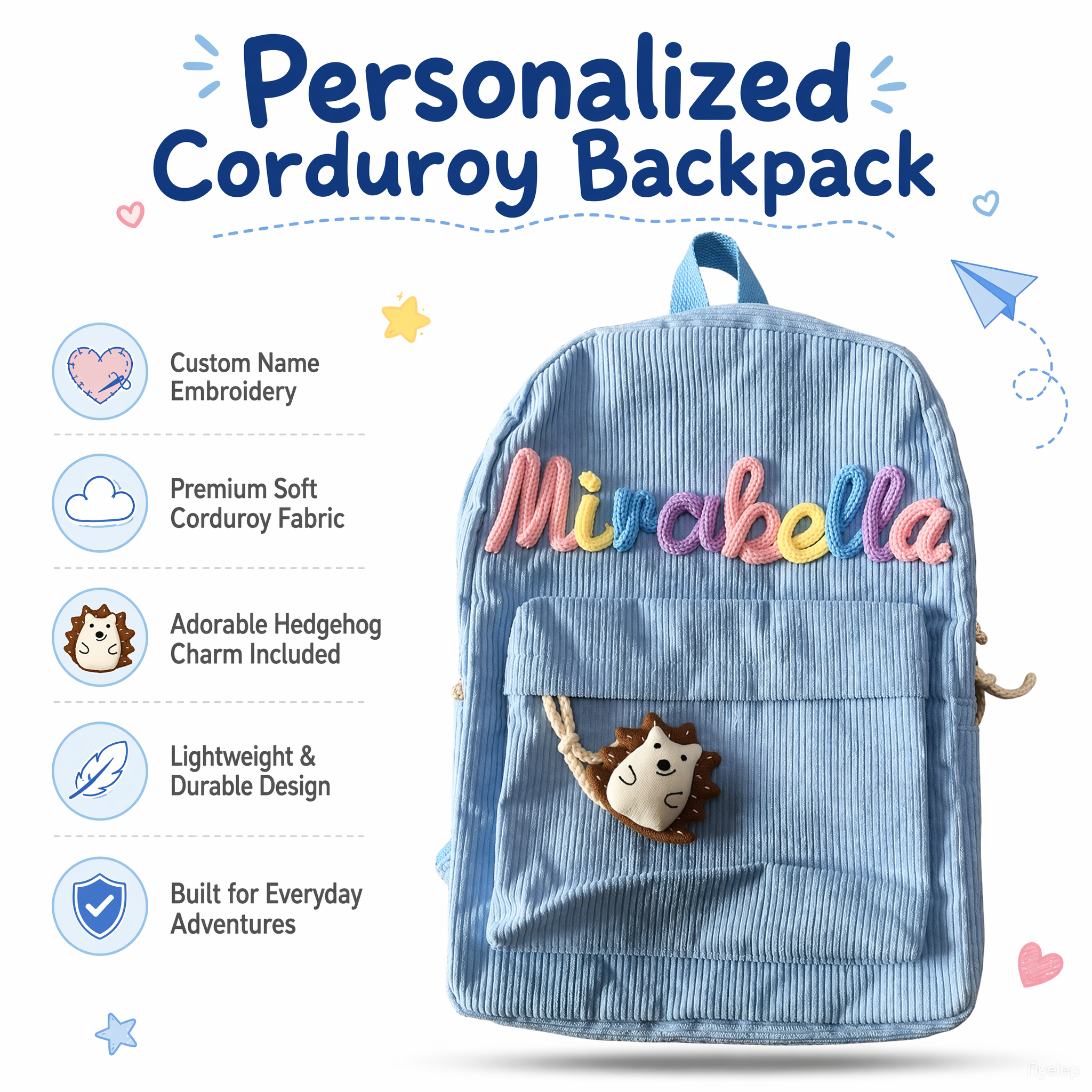 Back To School-Personalized Name Corduroy Monogram Book BackBag for Toddlers and Kids