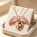 My Angel, Forever Close to My Heart – Personalized Sterling Silver Angel Wing Photo Locket Necklace