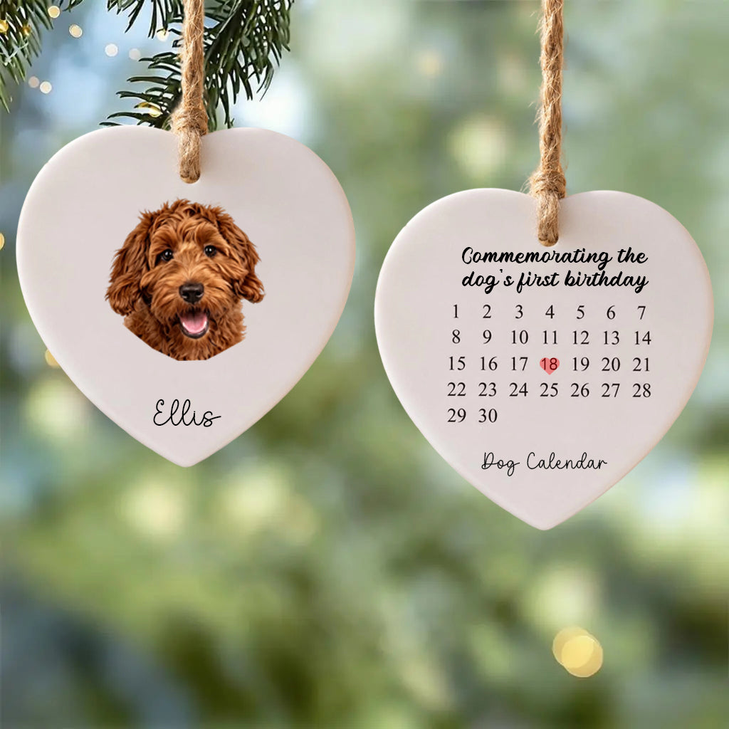 Commemoratingthe Dog's First Birthday-Personalized Dog Photo Heart Ceramic Ornament