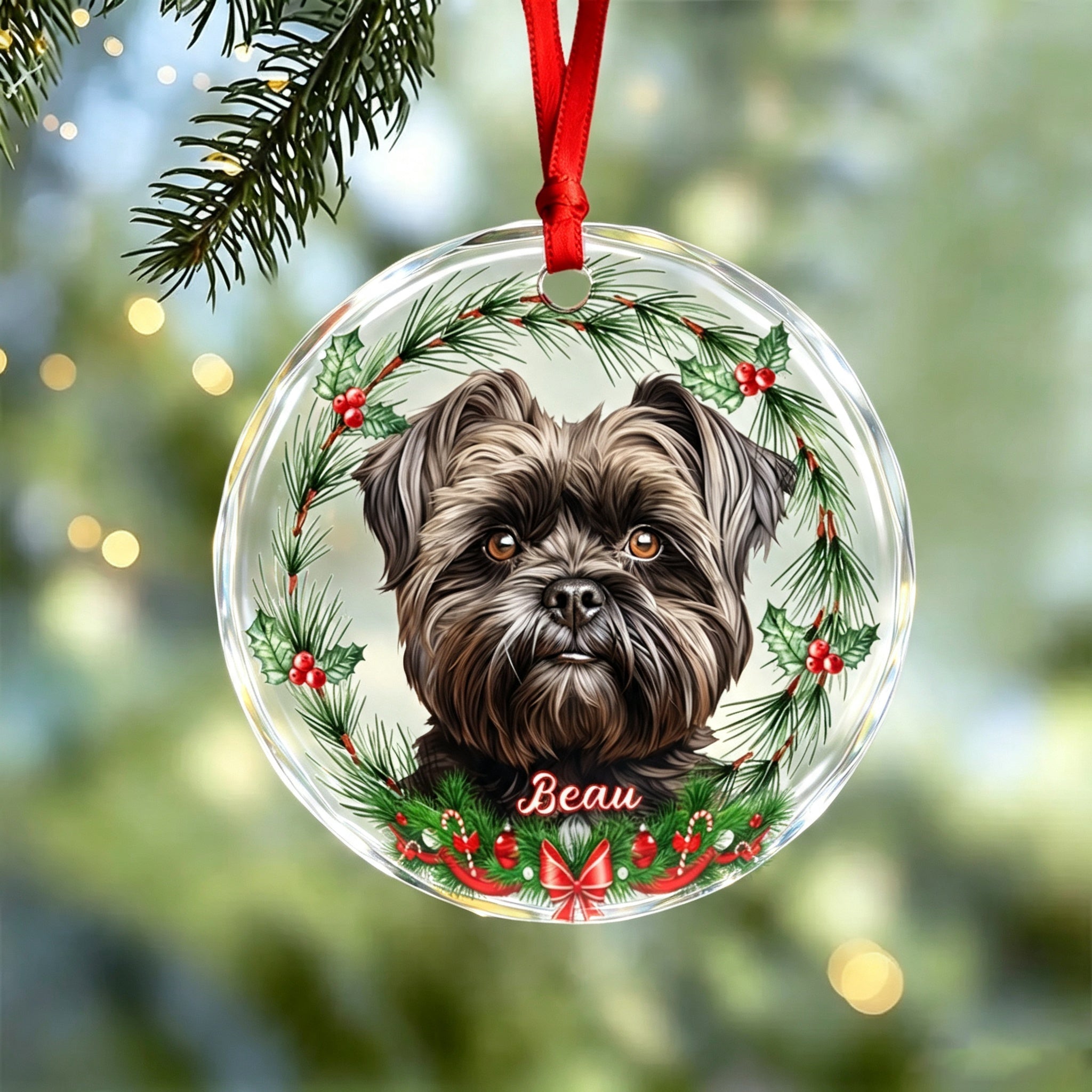 Custom Photo Dog Cat Glass Ornament Christmas Gift For Pet Lovers