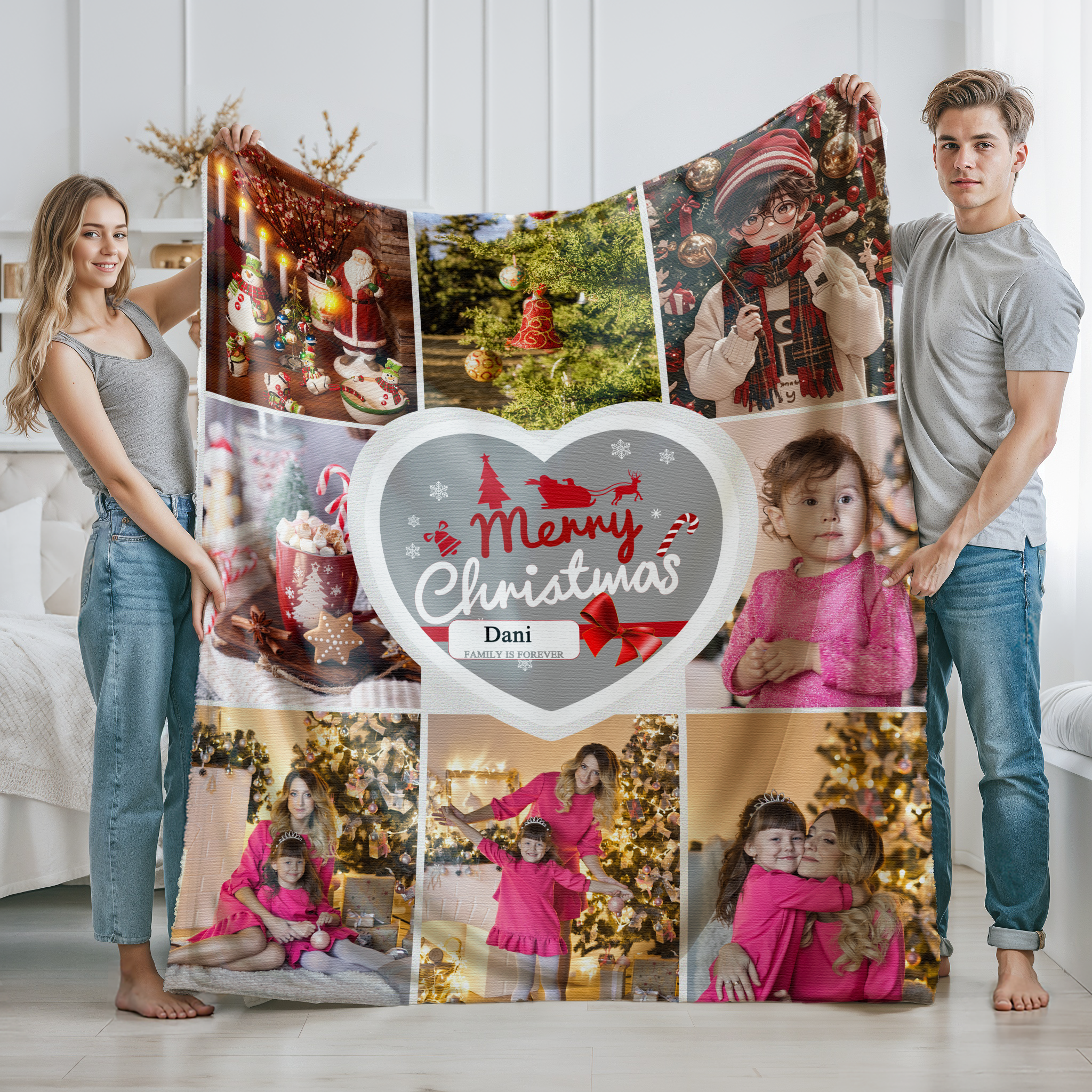 Personalized Photos  Heavyweight Soft Fleece Sherpa Blanket Christmas Gift for Family Friend