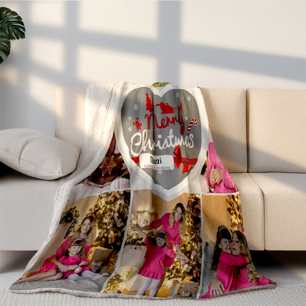 Personalized Photos  Heavyweight Soft Fleece Sherpa Blanket Christmas Gift for Family Friend