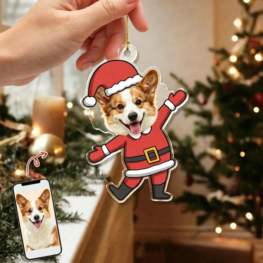Personalized Pet Photo Santa Christmas Acrylic Ornament Gift For Dog Mom,Dad,Pet Lover