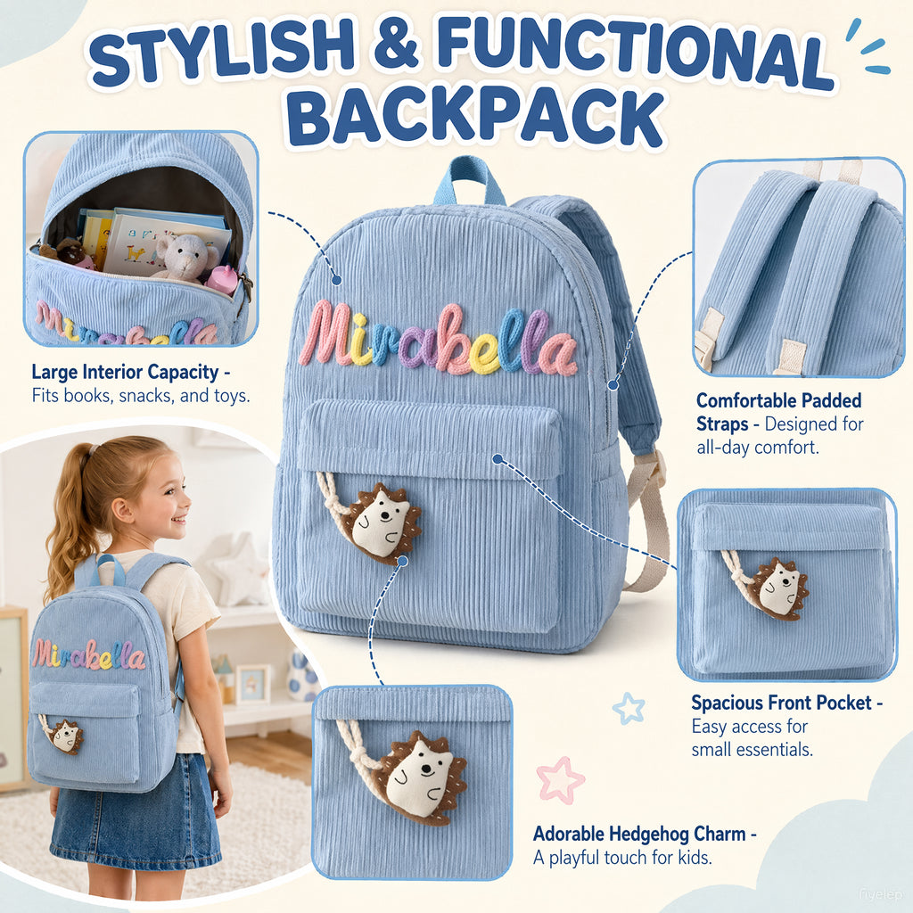Back To School-Personalized Name Corduroy Monogram Book BackBag for Toddlers and Kids
