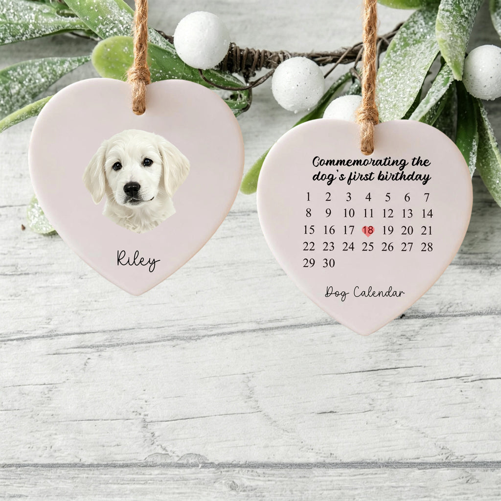 Commemoratingthe Dog's First Birthday-Personalized Dog Photo Heart Ceramic Ornament