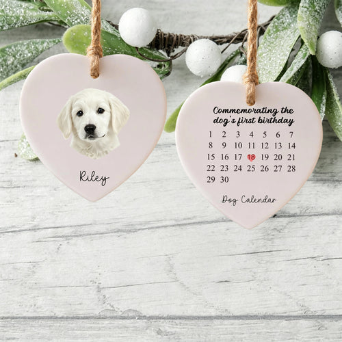 Commemoratingthe Dog's First Birthday-Personalized Dog Photo Heart Ceramic Ornament