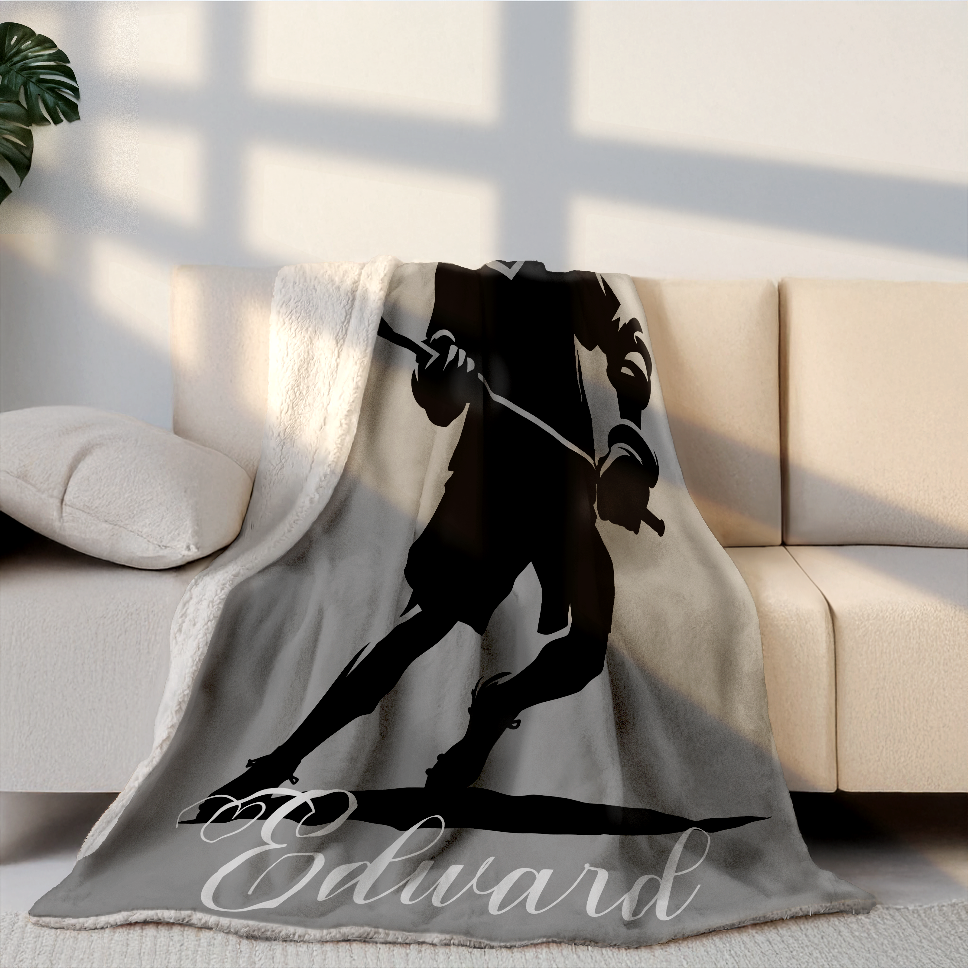 Personalized Silhouette Lacrosse Cozy Soft Fleece Sherpa Blanket With Name Home Decor For End of Season gift