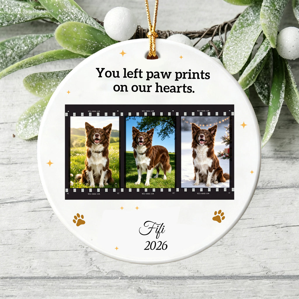 You Left Paw Prints On My Heart-Personalized Ceramic Christmas Ornament for Dog Lovers