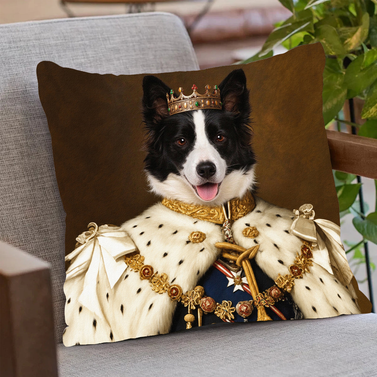 Custom Royal Pet Portrait Pillow Cover – Personalized Renaissance Dog & Cat Cushion Case