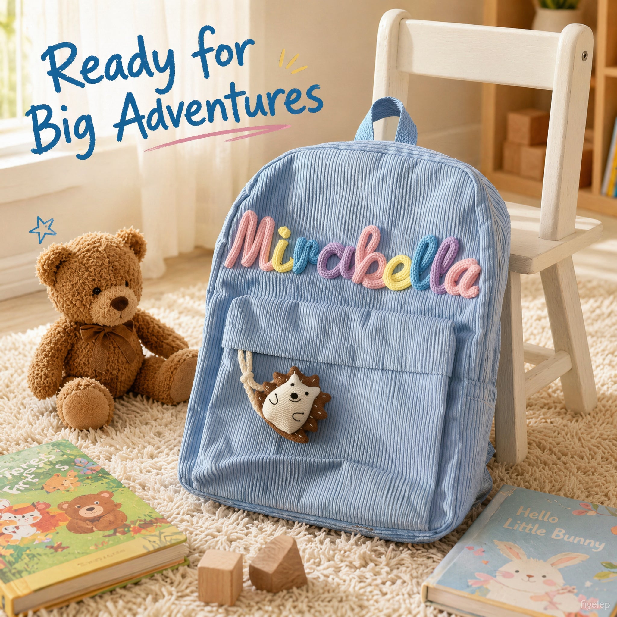 Back To School-Personalized Name Corduroy Monogram Book BackBag for Toddlers and Kids