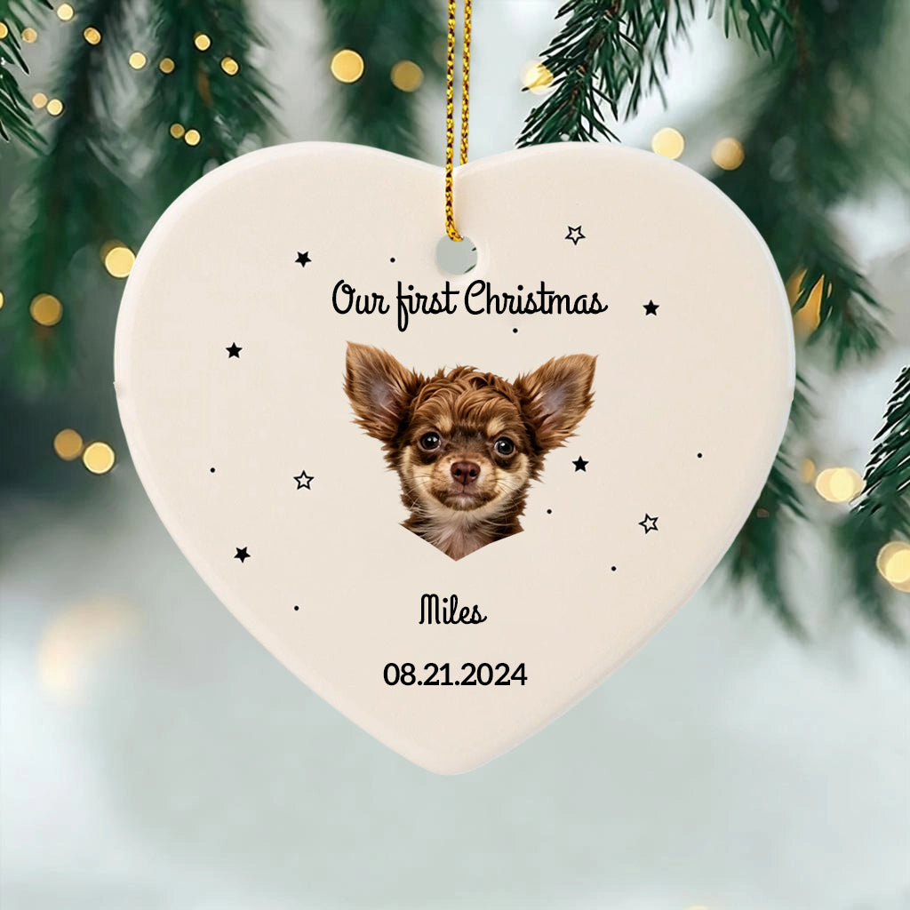 Our First Christmas Together-Personalized Pet Photo Ceramic Ornament for Dog Cat Lovers