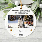 You Left Paw Prints On Our Hearts Forever Custom Dog Photo Memorial Ceramic Ornament For Christmas