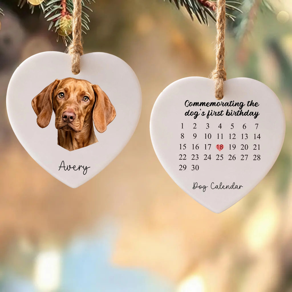 Commemoratingthe Dog's First Birthday-Personalized Dog Photo Heart Ceramic Ornament