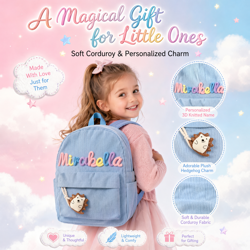 Back To School-Personalized Name Corduroy Monogram Book BackBag for Toddlers and Kids