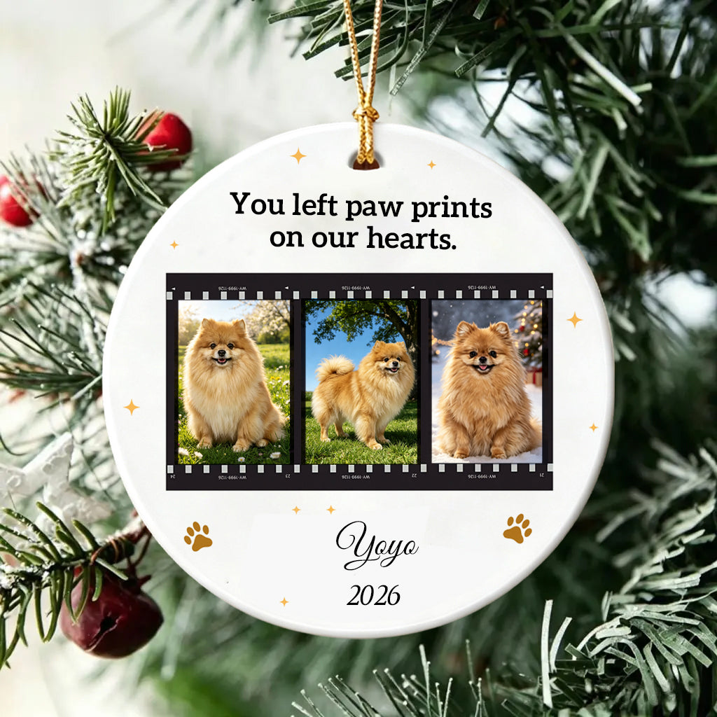 You Left Paw Prints On My Heart-Personalized Ceramic Christmas Ornament for Dog Lovers