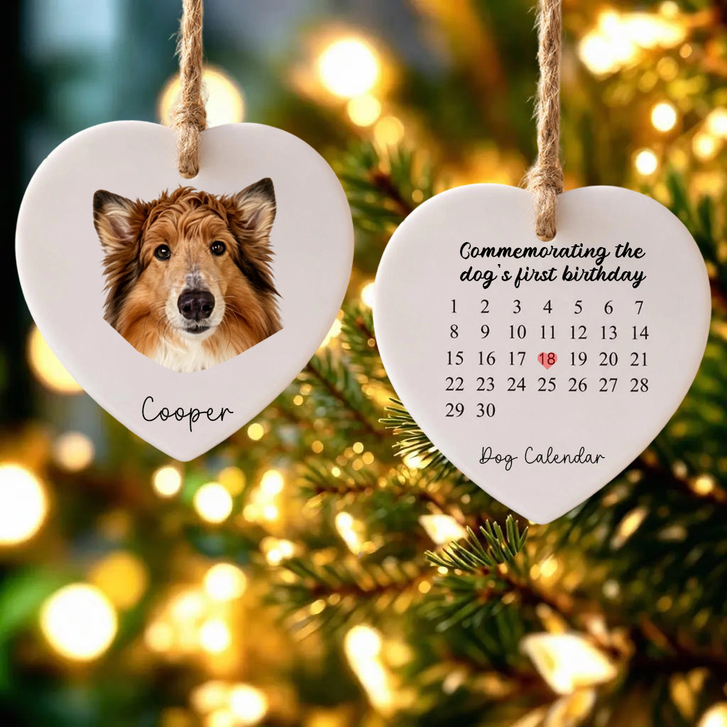 Commemoratingthe Dog's First Birthday-Personalized Dog Photo Heart Ceramic Ornament