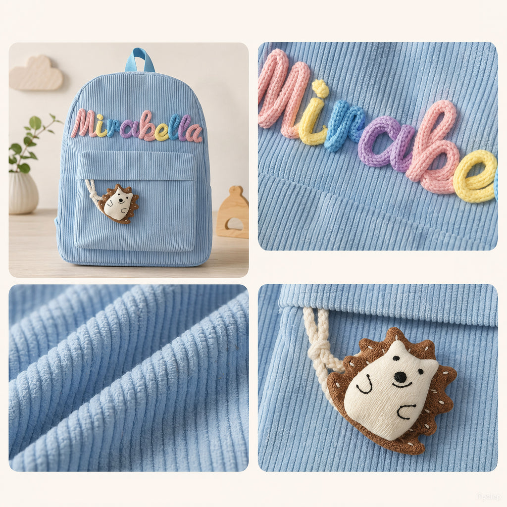 Back To School-Personalized Name Corduroy Monogram Book BackBag for Toddlers and Kids