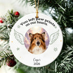 You Left Paw Prints On Our Hearts Dog Ornament For Memorieal