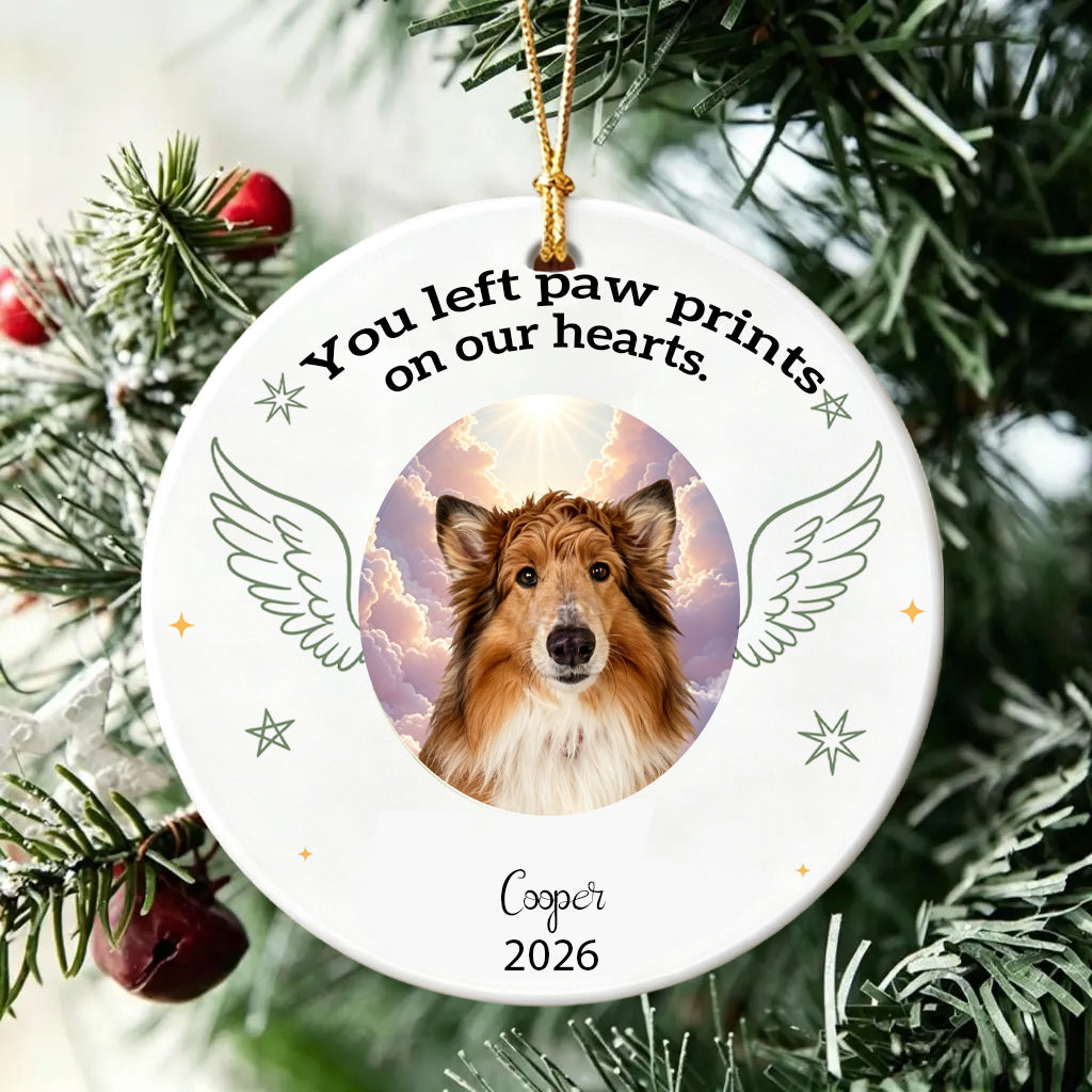You Left Paw Prints On Our Hearts Dog Ornament For Memorieal
