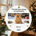 You Left Paw Prints On Our Hearts Forever Custom Dog Photo Memorial Ceramic Ornament For Christmas