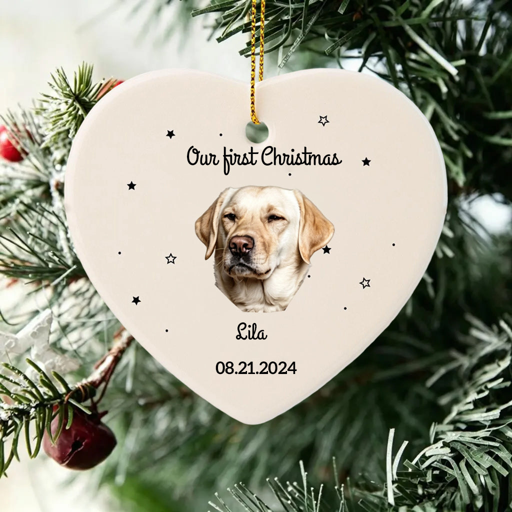 Our First Christmas Together-Personalized Pet Photo Ceramic Ornament for Dog Cat Lovers