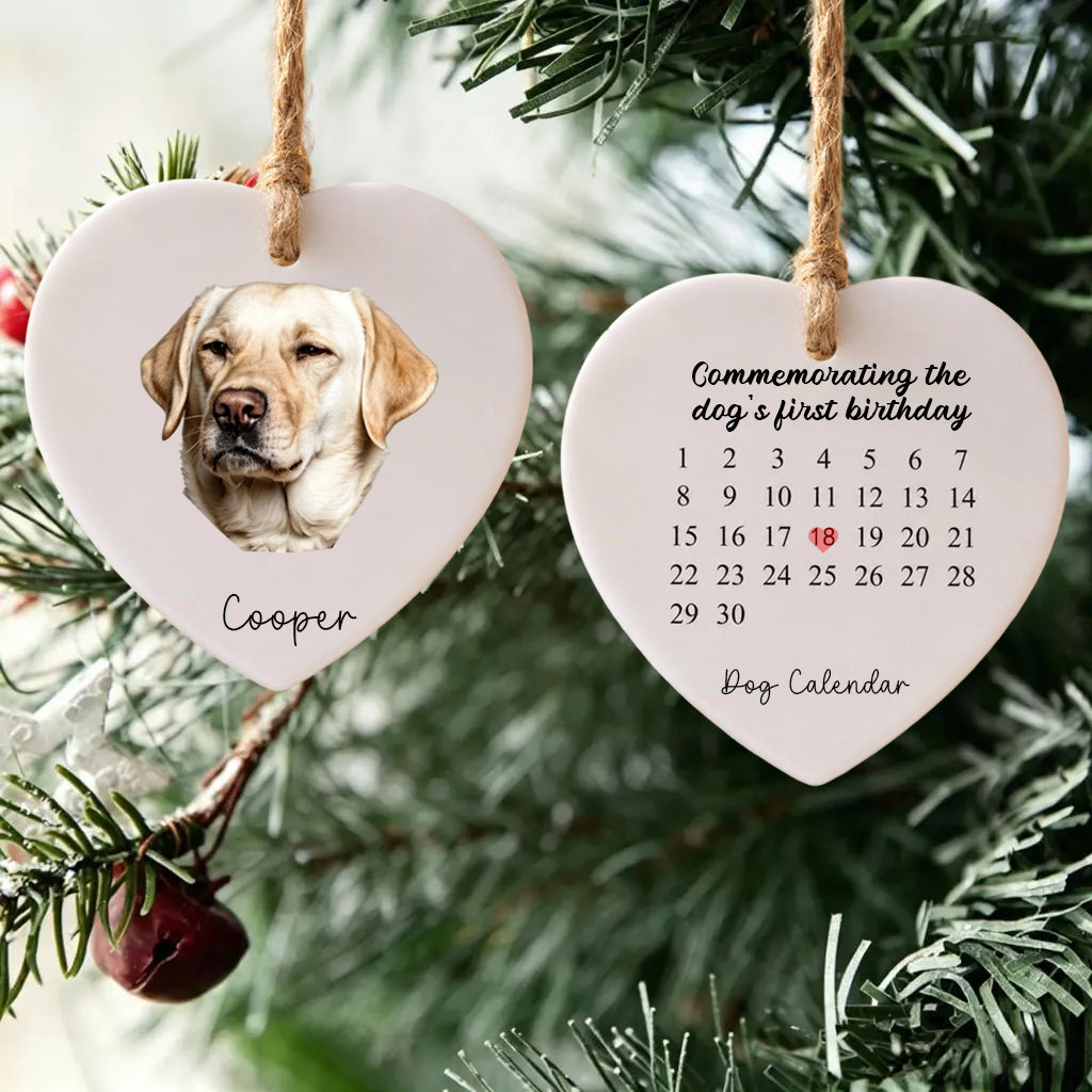 Commemoratingthe Dog's First Birthday-Personalized Dog Photo Heart Ceramic Ornament