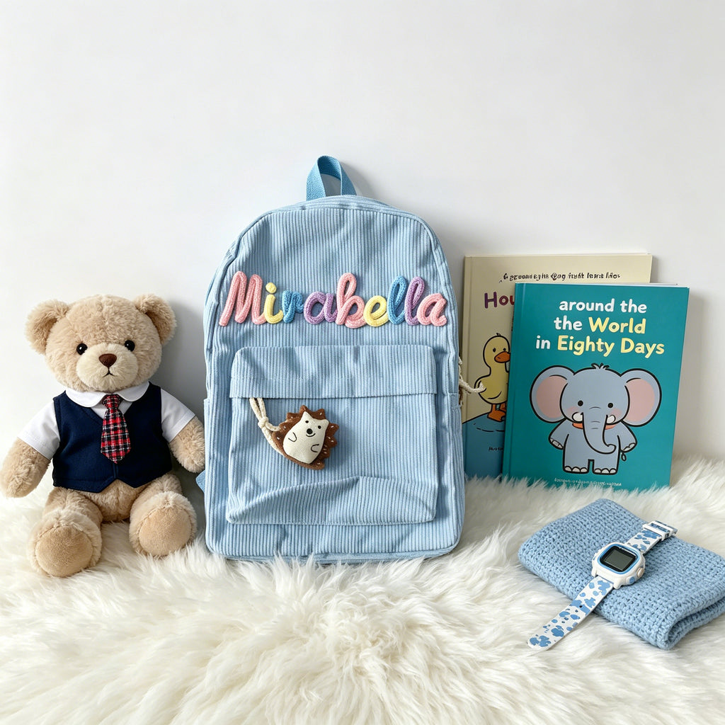 Back To School-Personalized Name Corduroy Monogram Book BackBag for Toddlers and Kids