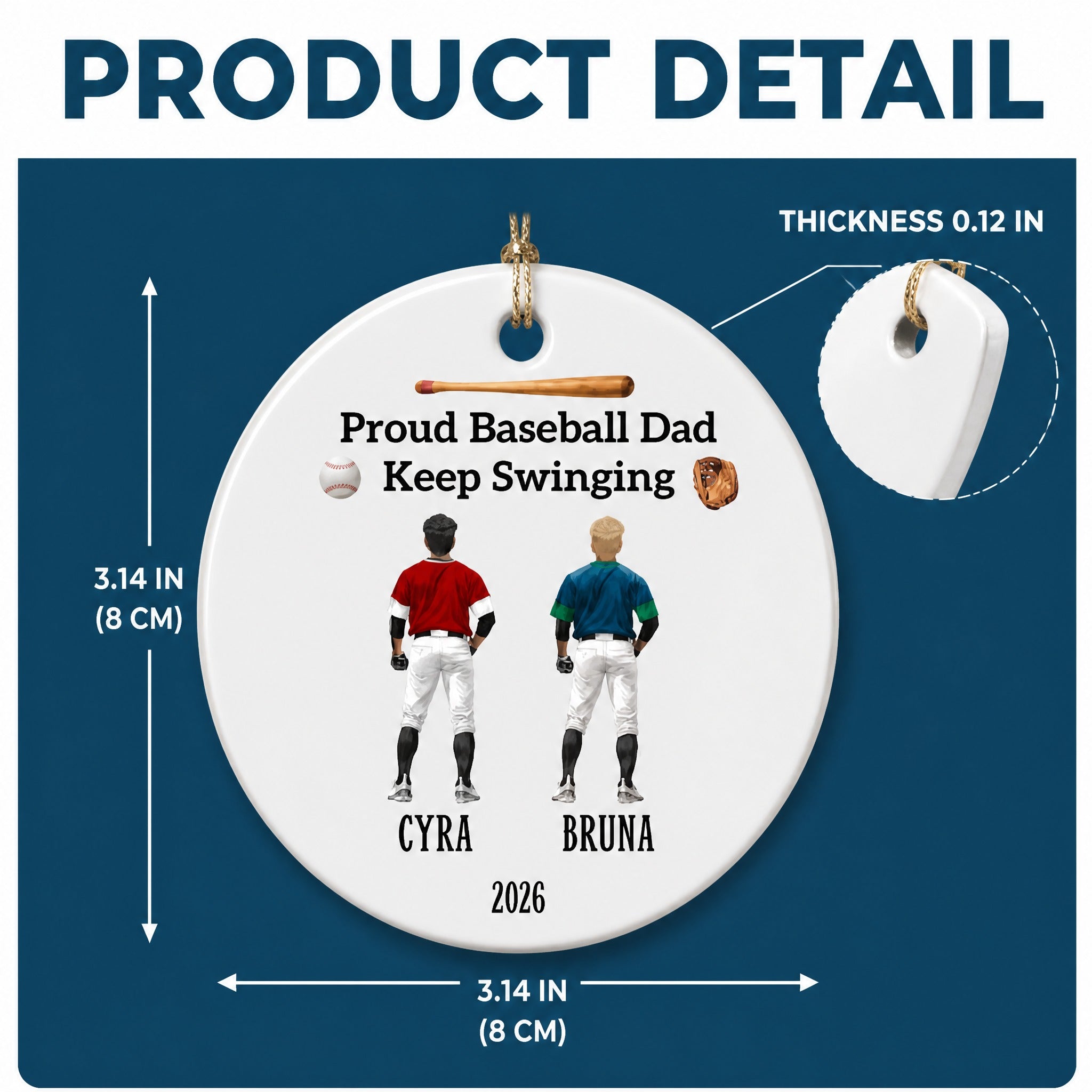 Custom Dad And Son Ceramic Ornament - Personalized Christmas Gift For Proud Baseball Family