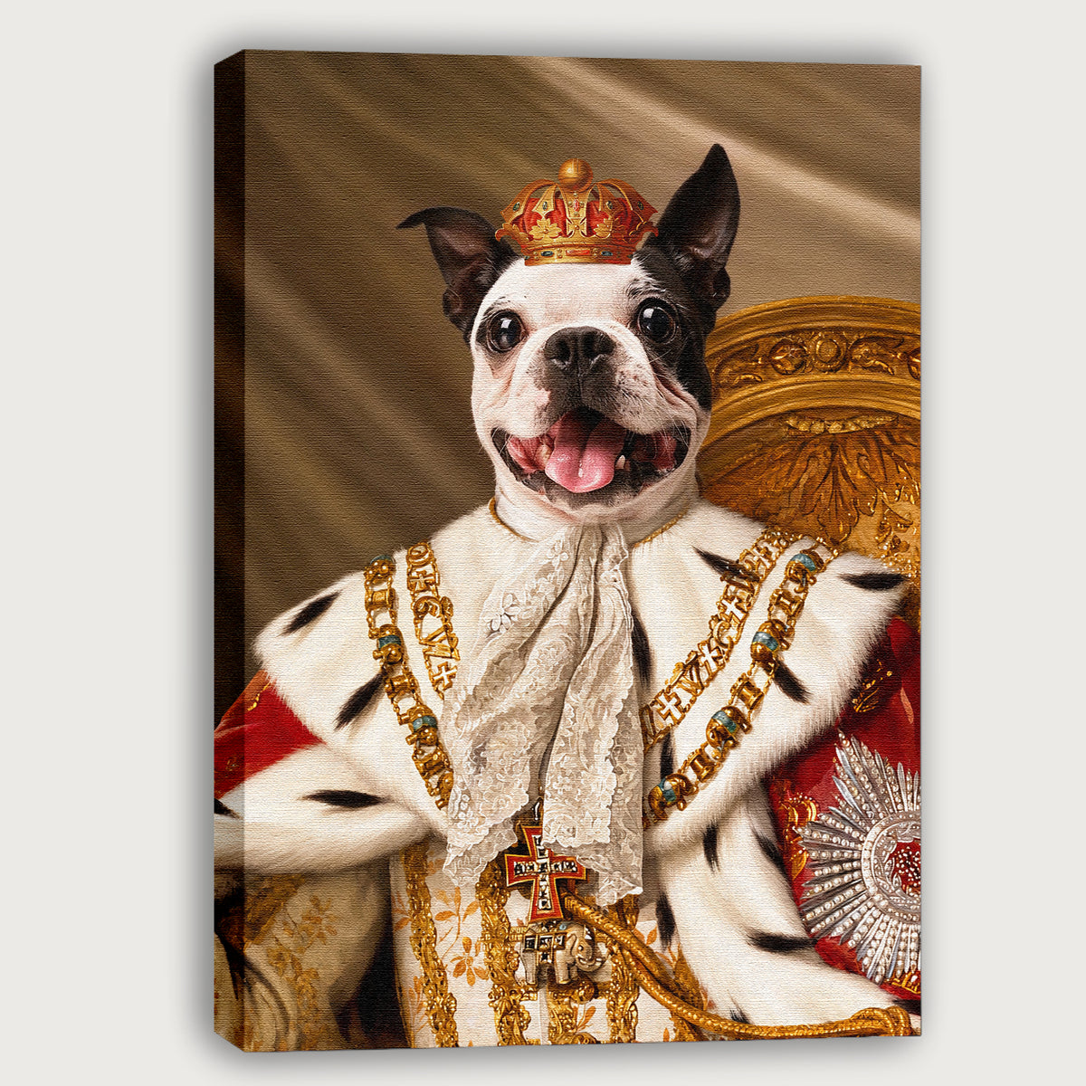 Custom Royal King Pet Portrait Canvas, Personalized Dog Renaissance Royal Robe Unframed Canvas Wall Art, Pet Lover Gift