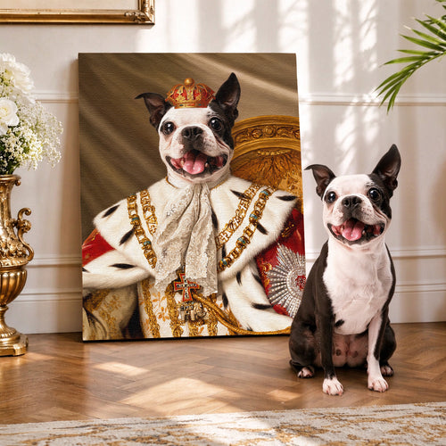 Custom Royal King Pet Portrait Canvas, Personalized Dog Renaissance Royal Robe Unframed Canvas Wall Art, Pet Lover Gift
