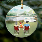 Custom Camping Couple Christmas Ornament, Personalized Names Mountain Camping Ceramic Keepsake For Couple