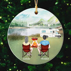 Custom Camping Couple Christmas Ornament, Personalized Names Mountain Camping Ceramic Keepsake For Couple