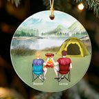 Custom Camping Couple Christmas Ornament, Personalized Names Mountain Camping Ceramic Keepsake For Couple