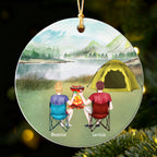 Custom Camping Couple Christmas Ornament, Personalized Names Mountain Camping Ceramic Keepsake For Couple