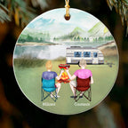 Custom Camping Couple Christmas Ornament, Personalized Names Mountain Camping Ceramic Keepsake For Couple