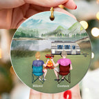 Custom Camping Couple Christmas Ornament, Personalized Names Mountain Camping Ceramic Keepsake For Couple