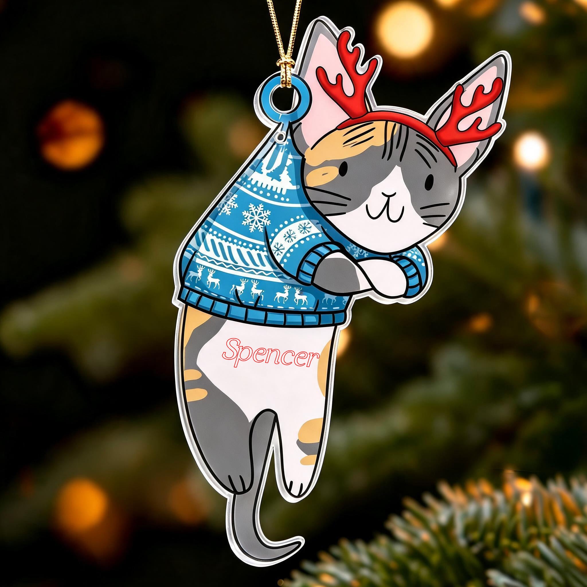Personalized Hanging Cat Cutout Acrylic Ornament - Have Yourself A Meowy Little Christmas