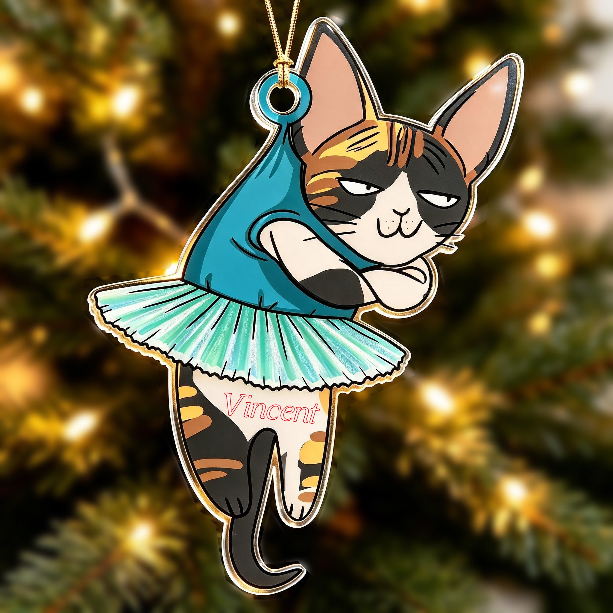 Personalized Hanging Cat Cutout Acrylic Ornament - Have Yourself A Meowy Little Christmas