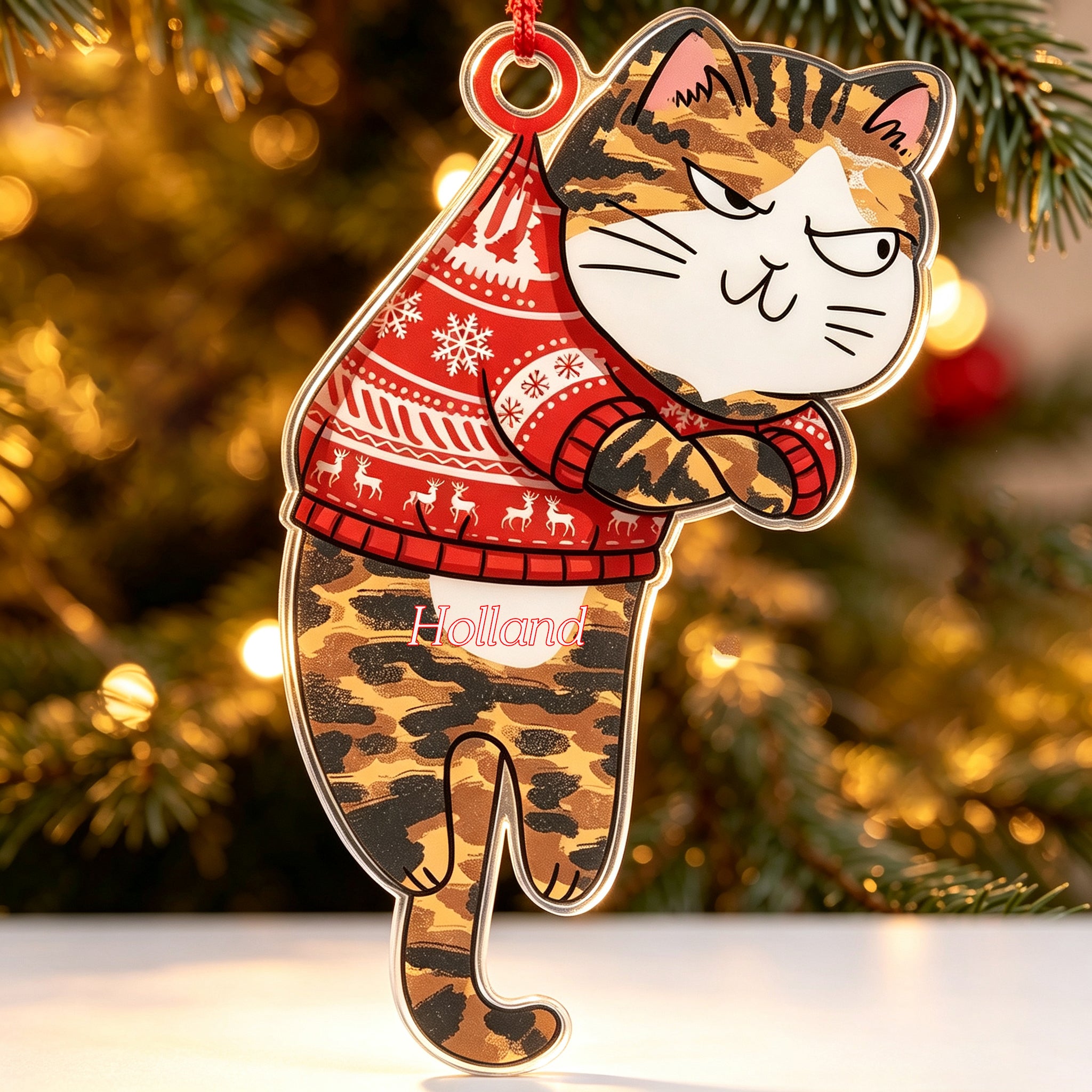 Personalized Hanging Cat Cutout Acrylic Ornament - Have Yourself A Meowy Little Christmas