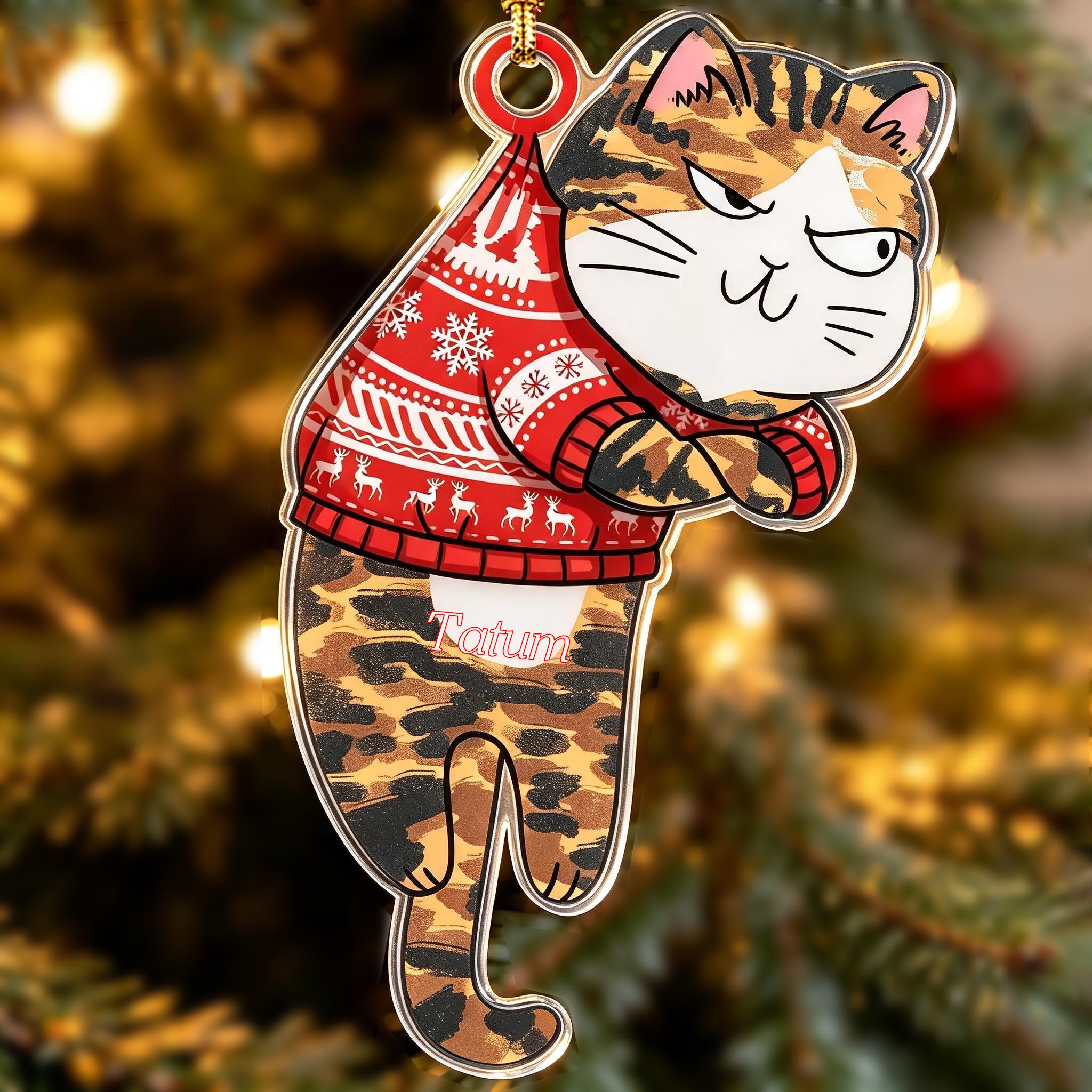 Personalized Hanging Cat Cutout Acrylic Ornament - Have Yourself A Meowy Little Christmas