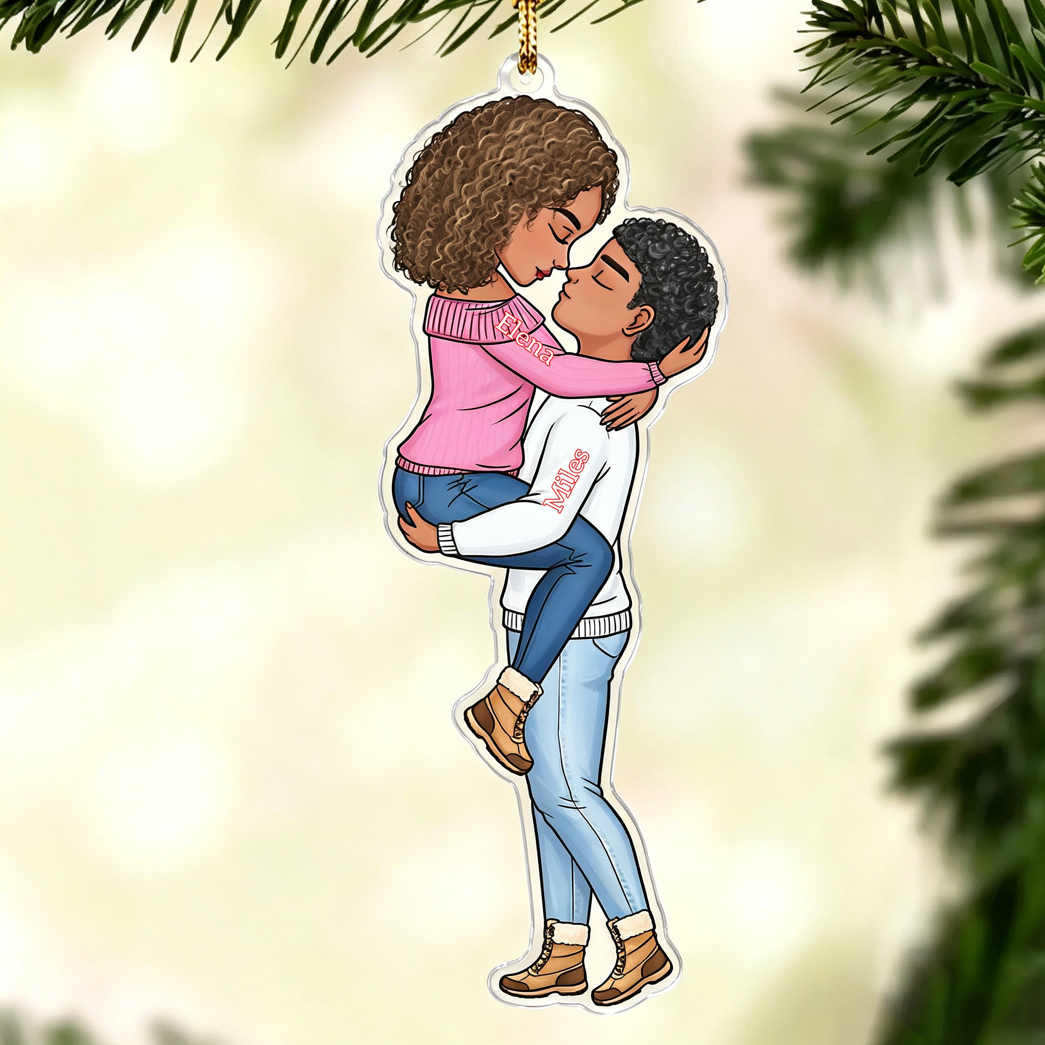 Personalized Couple Christmas Ornament – Winter Hugging Pose Acrylic Gift for couple