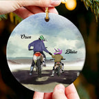 Personalized Dad And Kid Watercolour Motocross Racer Ornament, Custom Name Dirt Biker Christmas Ornament