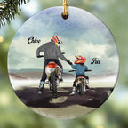 Personalized Dad And Kid Watercolour Motocross Racer Ornament, Custom Name Dirt Biker Christmas Ornament