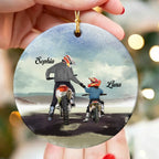 Personalized Dad And Kid Watercolour Motocross Racer Ornament, Custom Name Dirt Biker Christmas Ornament
