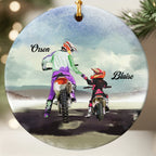 Personalized Dad And Kid Watercolour Motocross Racer Ornament, Custom Name Dirt Biker Christmas Ornament