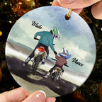 Personalized Dad And Kid Watercolour Motocross Racer Ornament, Custom Name Dirt Biker Christmas Ornament